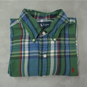 Vintage Ralph Lauren Shirt Mens Large Green Plaid Oxford Button Down Custom Fit